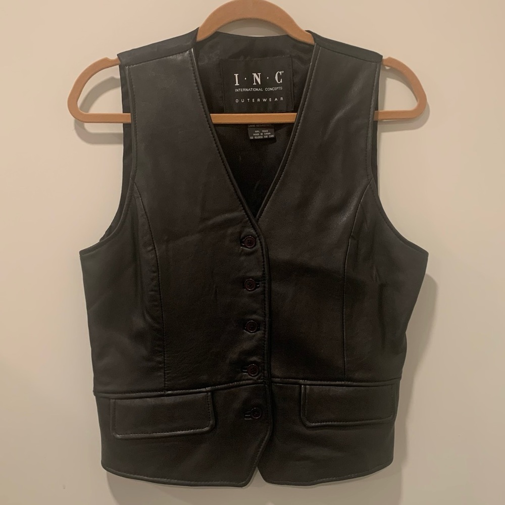 Black leather button vest